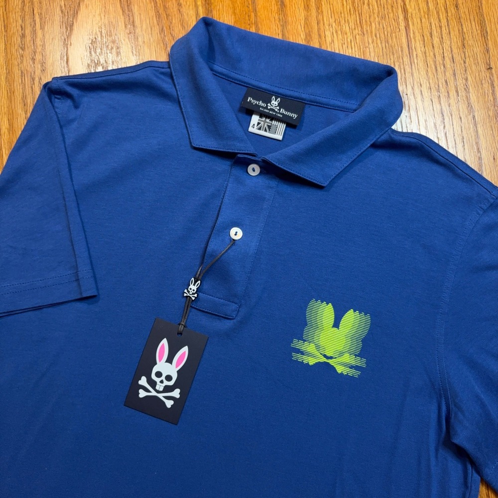 Psycho Bunny Polo Shirt Mens 4 S Blue Short Sleeve Pima Cotton Graphic NWT